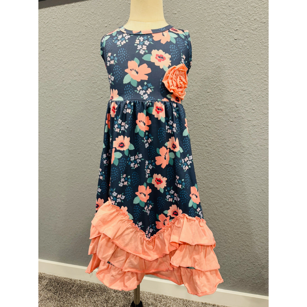 Wellington Designs Girls Navy & Pink Triple Ruffle Maxi Dress, Sz 0/3 - Picture 2 of 9